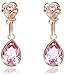 FAPPAC Flower Dangle Earrings Enriched with Swarovski Crystals - 18k Rose Gold Plated - Pink
