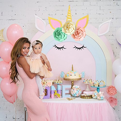 JETTINGBUY 1 Set of Unicorn Background Unicorn Wall Decor, Unicorn Party Decorations Backdrop Large Horn Ears Eyelashes Face Birthday Party Flower (Pattern - 5) - Thumbnail 6