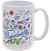 Boston International Coffee Mug Rosanne Beck State Collection Ceramic Tea Cup, 15 Ounces, Massachusetts