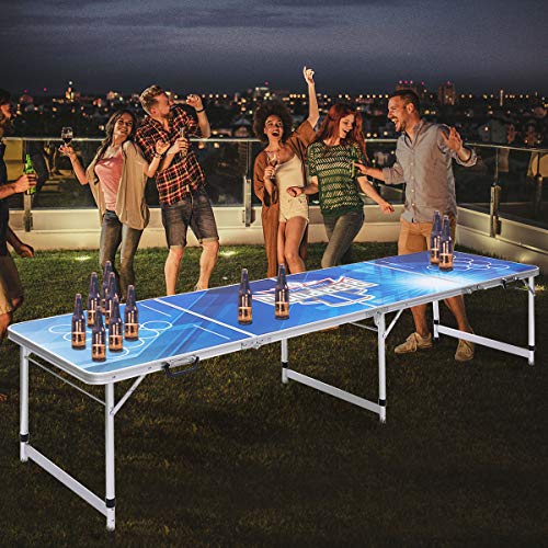 GYMAX Beer Pong Table, 8’ Folding Aluminum Game Party Table (Style A)