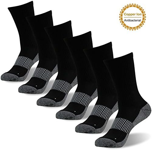 Knee High Running Socks, FOOTPLUS Mens Copper Antibacterial Socks for Marathon, Running, Jogging 6 Pairs Large