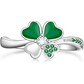Talonior Shamrock Ring St Patricks Day Four Leaf Clover Rings for Women Sterling Silver Irish Lucky Green Clover Shamrock Jewelry Gifts