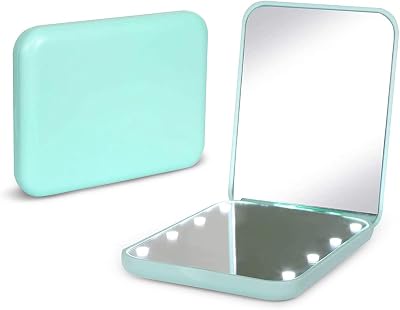 Kintion Pocket Mirror 1X/3X LED Lighted 2-Sided Compact Travel Mirror Cyan