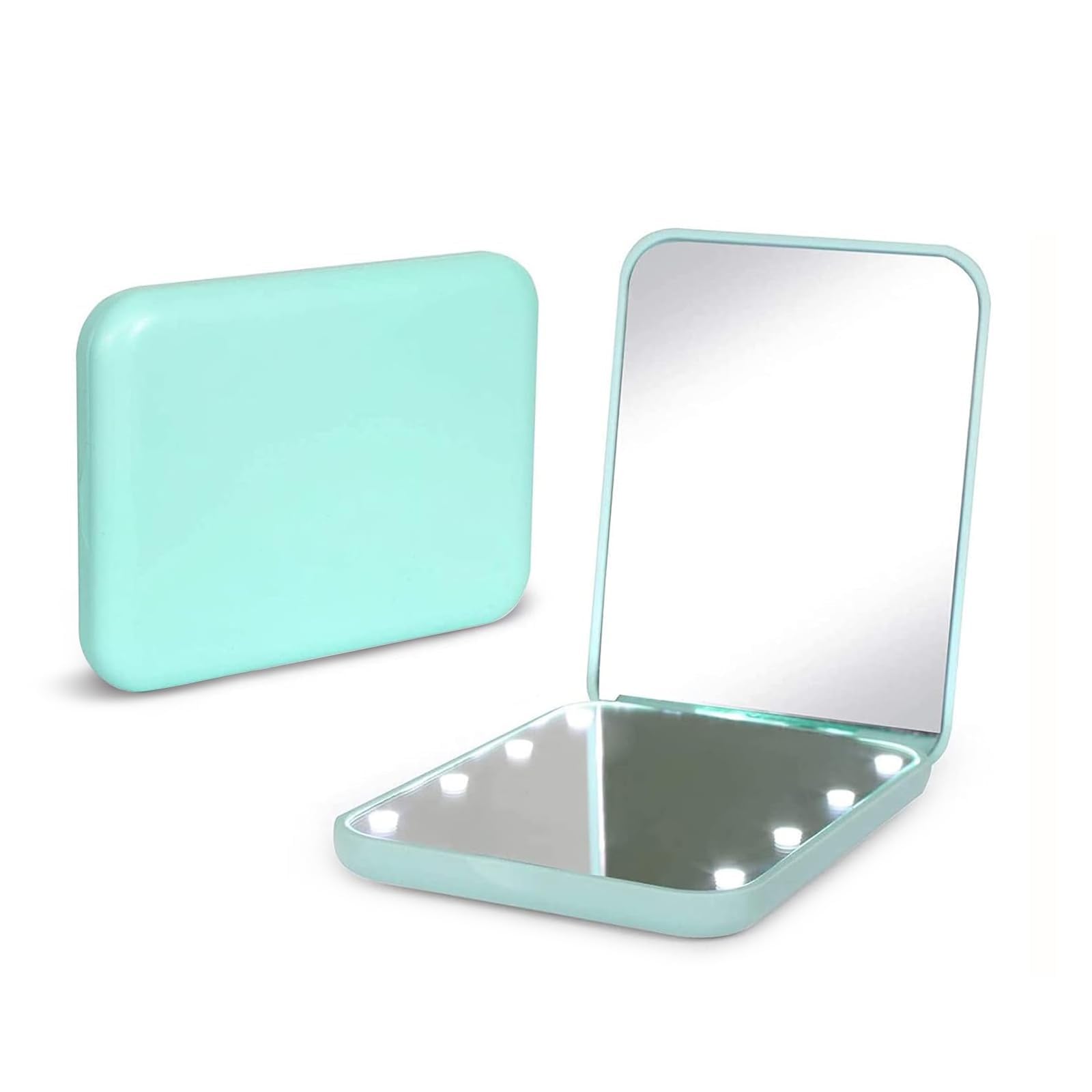Kintion Pocket Mirror, 1X/3X Magnification LED Compact Travel Makeup Mirror with Light for Purse, 2-Sided, Portable, Folding, Handheld, Small Lighted Mirror for Gift, Cyan — image 1