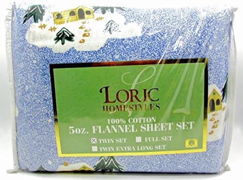 Luxury Flannel Sheet Set,Blue W/Log Cabins,Crafted in Portugal,deep Pocket,Twin Size