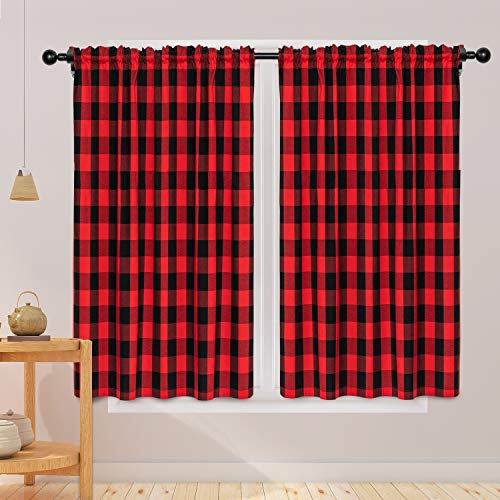 NATUS WEAVER Buffalo Check Curtains 45 inches Long Cotton Basement Red