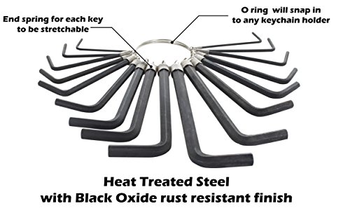 Drixet SAE-Inch & Metric Hex Socket Wrench Driver Allen Key On a Convenient Ring Organizer Set. (17-Piece)