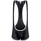 4UFIT Men's Mesh Jockstrap Bodysuit Open Back Wrestling Singlet Underwear | Sheer Mesh Mankini, Bulge Pouch, Backless, Boxer Bottom, Sleeveless One Piece Cut, for Training, Night Club Stage Show