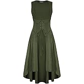 Scarlet Darkness Women Renaissance Costume Underbust Pirate Peasant High Low Dress with Pockets