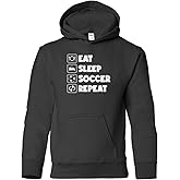 Studio 9Thirty3 Youth Soccer Hoodie – Eat Sleep Soccer Repeat Sweatshirt for Boys and Girls, Kids Game Day Hoodie