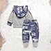 2Pcs Baby Boy Girls Hooded Pocket T-Shirt Top+Long Printed Cartoon Pant Cute Warm Outfit (18-24Months, Gray&Blue)