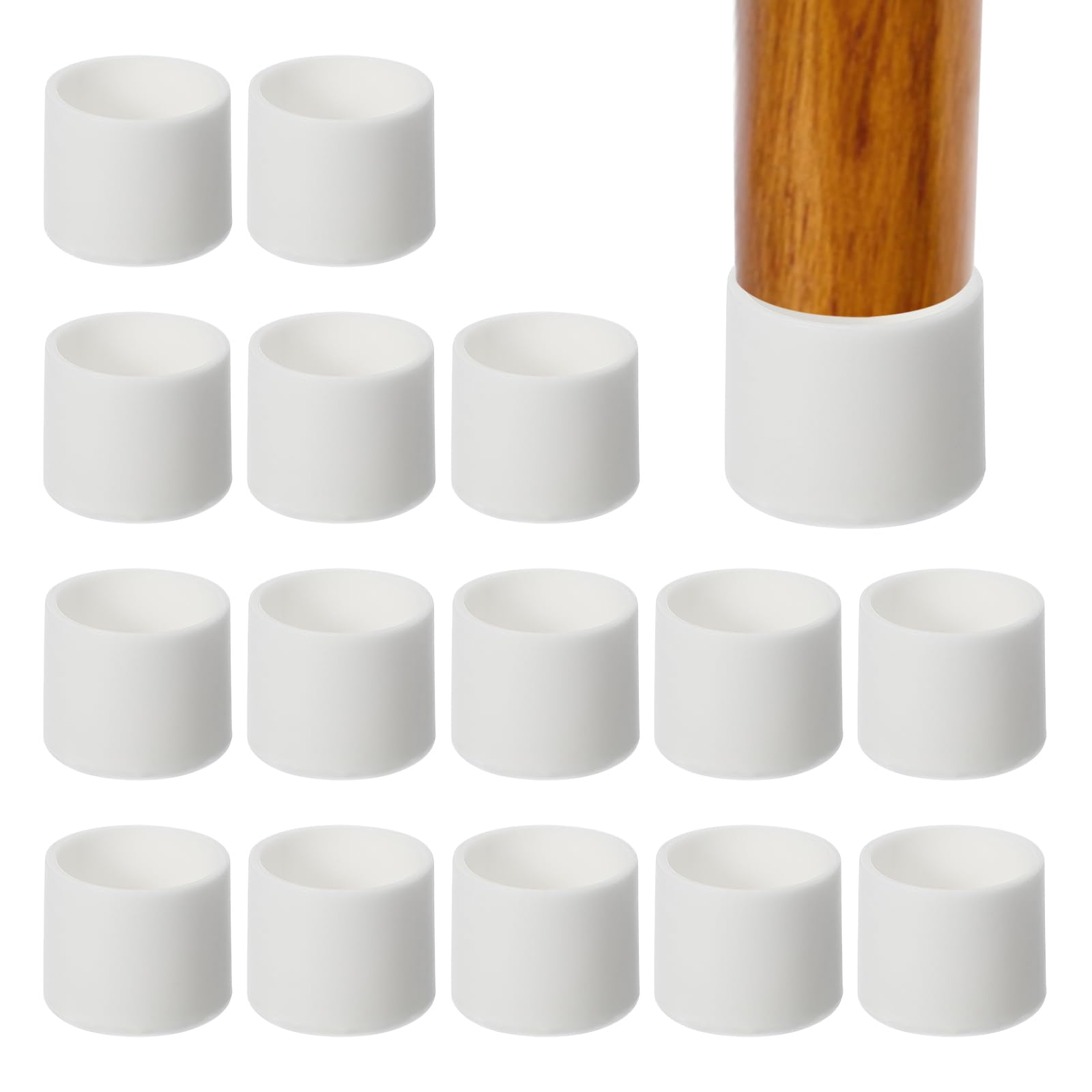 PATIKIL Round Rubber Chair Leg Caps Tips 1-3/16", 16 Pcs Plastic Furniture Leg Floor Protectors No Scratches No Noise for Chair Leg Protect Hardwood Floor, White