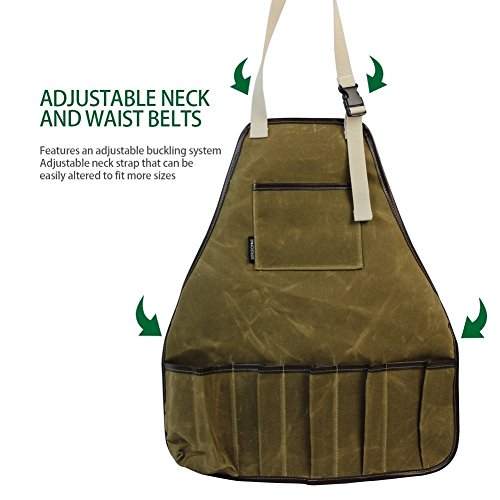 image for INNOSTAGE Garden Tools Apron,Waxed Canvas Work Bib Aprons with Pockets