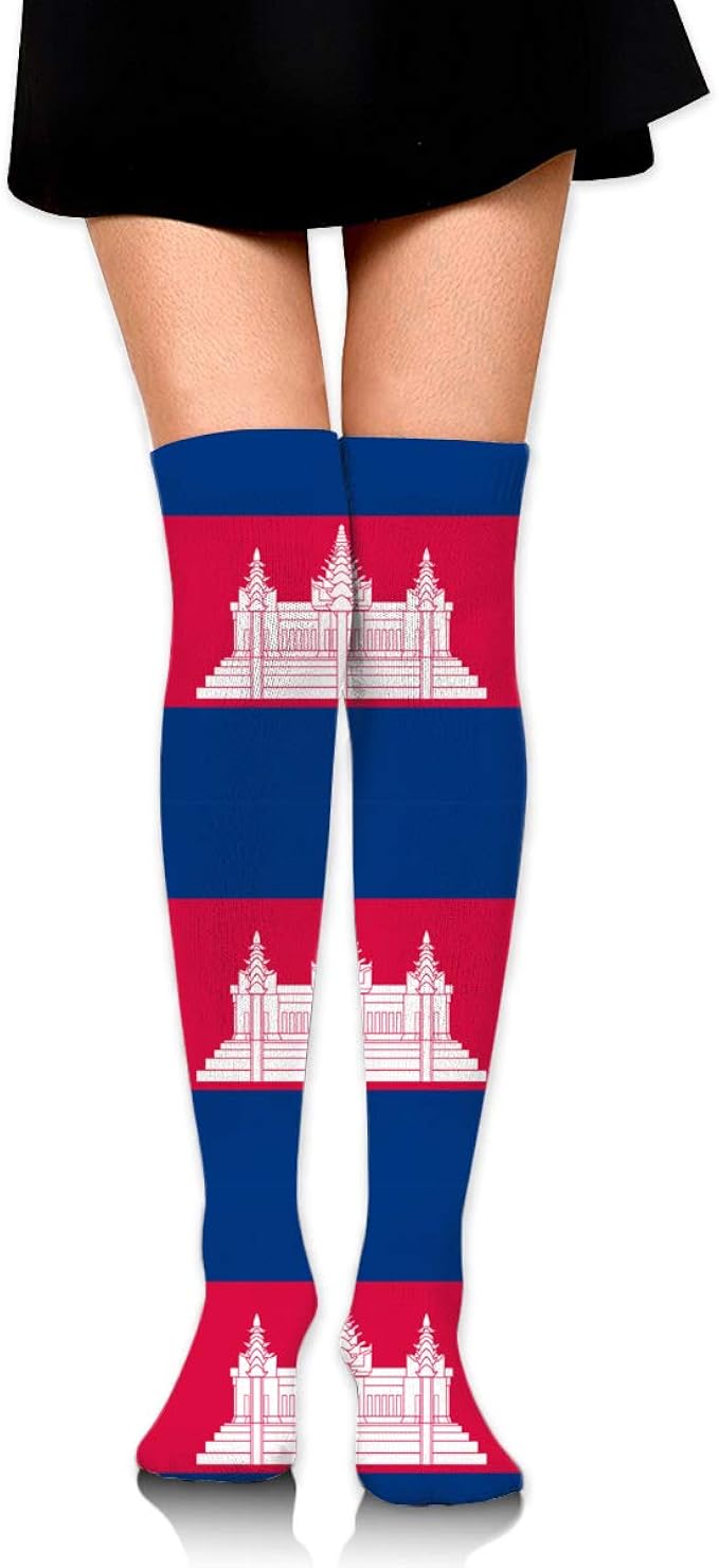 Knee High Socks Cambodianflag Women's Athletic Over Thigh