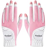 Scott Edward 1 Pair Open-Finger Women's Golf Gloves 2 Pack Left Right Hand Lady Fingerless Golf Gloves PU and Microfiber Breathable Mesh Fabric Cool and Comfortable