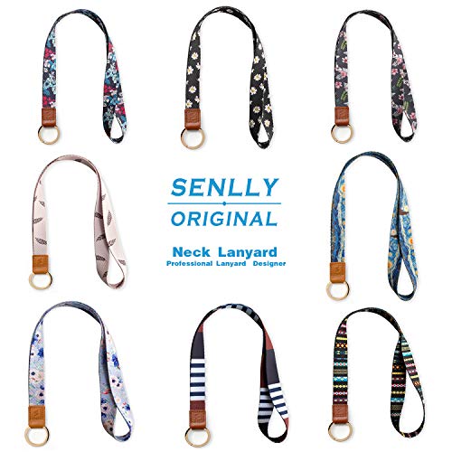 SENLLY Classic Black Neck Lanyard Premium Quality Wristlet Strap with Metal Ring and Genuine Leather, for Key Chain, Camera, Cell Mobile Phone, Charms, Lightweight Items etc