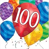Creative Converting 417830 16 Count 100th Birthday Balloon Blast Lunch Napkins, Multicolor