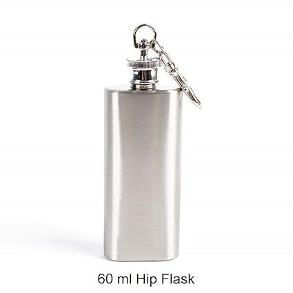 NJ Stainless Steel Hip Flask Keychain 60 ml Gift Pack, Mini Wine Bottle Stainless Steel Liquor Hip Flask with Screw Cap Portable: 1 Pc.