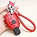 Womens Red Genuine Leather Key Case Cover Shell for Mercedes-Benz 3-Button Keyless Entry Remote Control Smart Car Key Protection Fob Skin Cover Etui with Braided Key Chain & Key Rings