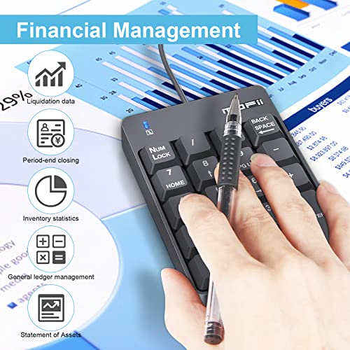 MOFii Number Pad, USB Wired Numeric Keypad 19 Keys Portable for Notebook, Laptop, MacBook, PC, Computer, Surface Pro etc - Black