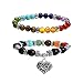 MILAKOO 2 Pcs 8MM/10MM Beads Yoga Reiki Healing Bracelet 7 Chakra Beads Hollow Heart Charm Bracelet