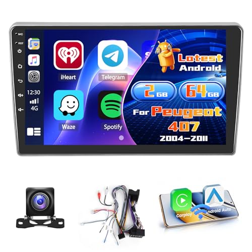 Inefala Radio for Peugeot 407 2004-2011 Android 15 2+64G with Wireless Carplay and Android Auto, 9'' Touch Screen Stereo Radio with Bluetooth 26UI EQ GPS FM/RDS SWC AHD Reverse Camera