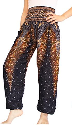 BANJAMATHWomen's Smocked Waist Harem Hippie Trousers Boho Yoga Bohemian Pants