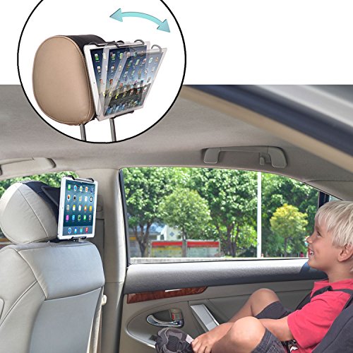 TFY Universal Car Headrest Mount Holder with Angle- Adjustable Holding Clamp for Tablets - iPad 2 / 3 / 4 - iPad Mini - iPad Air - iPad Pro - Samsung Galaxy Tab S2 - Tab A and More
