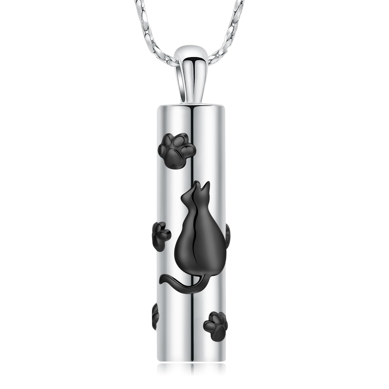 QGJNSGC Urn Necklace for Ashes Pet Paw Print Cylinder Necklace for Ashes for Women Pendant Keepsake for Ashes Memory Cremation Jewelry for Pet Cat's/Dog's Ashes