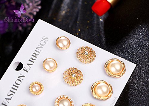 Shining Diva Fashion Combo Of 6 Stylish Pearl Stud Earrings For Women's And Girls (White) (Cmb260) 4 Shining Diva Fashion Combo Of 6 Stylish Pearl Stud Earrings For Women's And Girls (White) (Cmb260) - Image 4