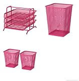 Ikea Dokument Pink Wastepaper Basket, Pink Letter Tray and Set of 2 Pink Pencil Holders