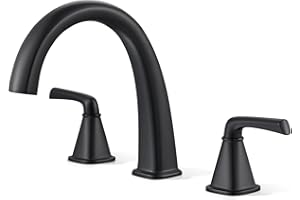 JABBOL Matte Black Roman Tub Faucet, Solid Brass Bathtub Faucet Set with Valve, 2-Handle Widespread Deck Mount Bathtub Faucets 3 Hole, High Flow Bath Tub Faucet Set with Hot & Cold Supply Lines