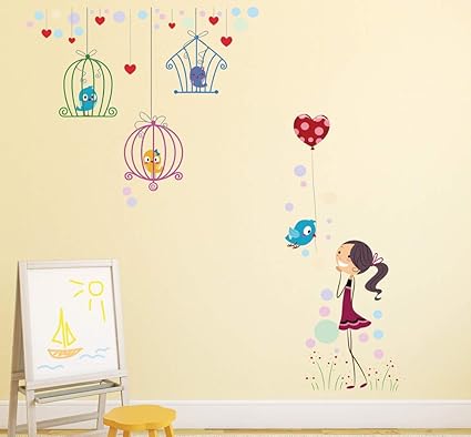 Amazon Brand - Solimo Wall Sticker for Kids Room (Playtime with Birds, Ideal Size on Wall - 130 cm x 140 cm)