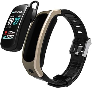 PGTC Fitness Sport Smartwatch Bluetooth Headset with Heart Rate Monitor, Blood Pressure Test Smart Talkband Calorie Counter Pedometer Watch for Android and iPhone (Gold)