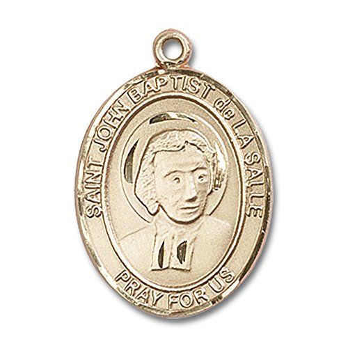 14kt Yellow Gold St. John Baptist de La Salle Medal 1 x 3/4 inches