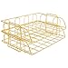 Superbpag Set of 2 Office Supplies Metal Stackable Document Organizer Office Desktop File Paper Holder Book Storage Rack, Gold