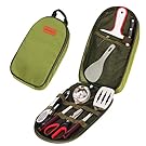 Wealers 7 Piece Outdoor Indoor Camping Bbq Cooking Utensils Set Kitchenware Cookware Set, Cutting Board, Rice Paddle, Tongs, Scissors, Knife, (Green)