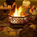 Yaheetech Hexagon Fire Pit Heavy Duty Outdoor Fire Bowl with Mesh Screen and view 2