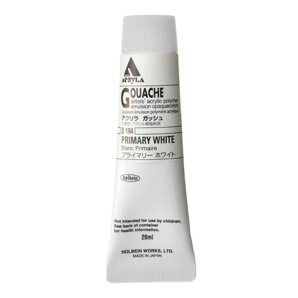 Holbein Acryla Gouache Artists Acrylic Polymer Emulsion, 20ml Primary White (D194)