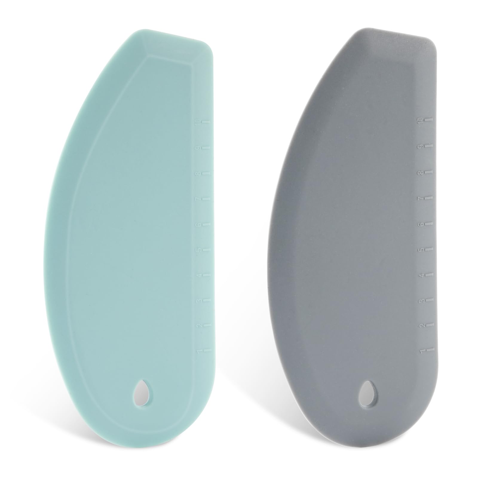 2pcs Silicone Dough Scrapers, 6.77x3.03 Dough Bowl Scrapers Multifunctional Silicone Pastry Scraper Kitchen Bowl Bench Scraper Gadget for Baking Cake Bread Pizza (Gray + Green)