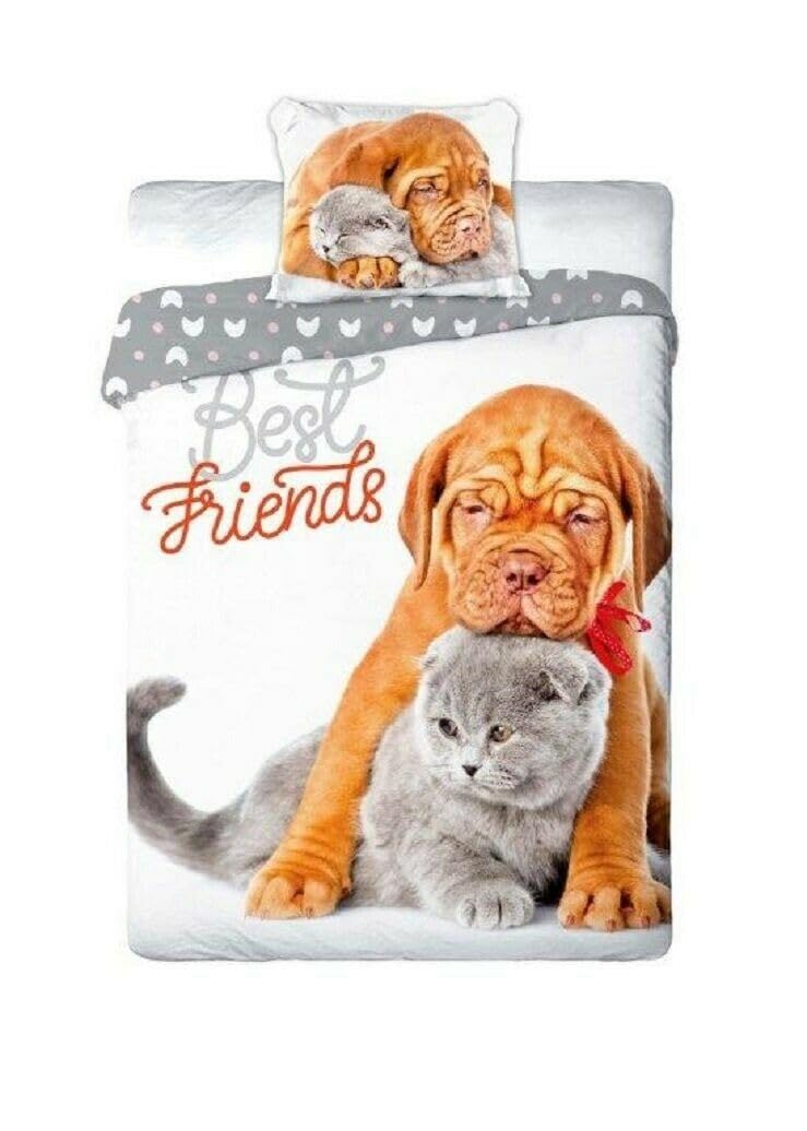 Youth Bedding 013 Best Friends Dog and Cat Set 140 x 200 cm + Pillow 70 x 90 cm