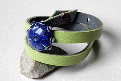 Bohemian leather bracelet with matching lampwork glass bead