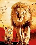 Komking DIY Oil Painting Paint by Numbers for Adults, Paint by Number Kits on Canvas, Lion and Baby 16x20inch