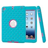 iPad Mini Cases, ROKE Studded Rhinestone Crystal Bling Hybrid Armor Case Cover for iPad mini 2/3 (B-Hot Pink-Blue)
