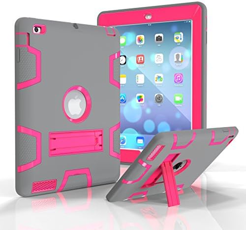 iPad 2/3/4 Case Robot Guard Full-body Shock-Absorption Rugged Slim Silicone Protective Case Cover for 9.7 iPad 2nd / 3rd / 4th Generation - Grey/Rose Red