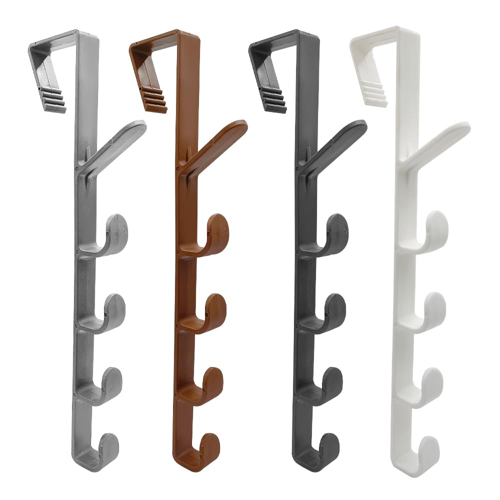UMCHU Pack of 4 Hanging Door Hooks Rack, with 5 Hooks Rail, Door Coat Hook, for Bedroom, Hanging Coat, Towel, Bag, Hat (Four Colours)