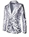 CIC Collection Men's Metallic Slim Fit Casual Two Button Blazer Jacket, Silver, US L / Tag XL