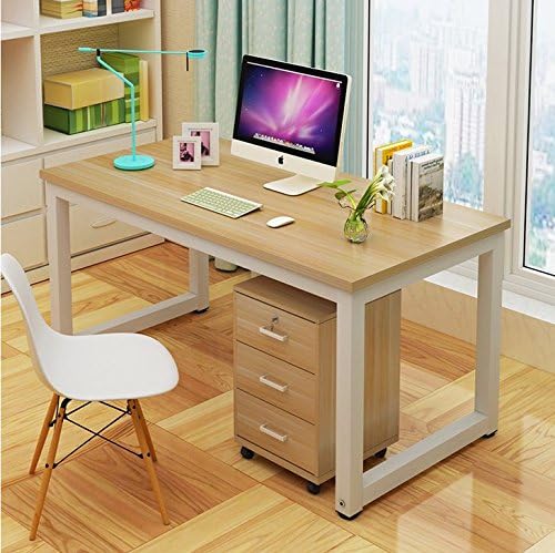Comfortableplus Modern Simple Computer Desk PC Laptop Study Table Office Desk Workstation for Home Office,Walnut + White Leg,（Not include storage box,chair and other accessories)