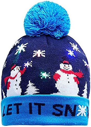 Newest Novelty Hat, Toamen Colorful LED Light-up Merry Christmas Knit Hat Beanie Hairball Warm Cap Gifts, LED Light Detachable