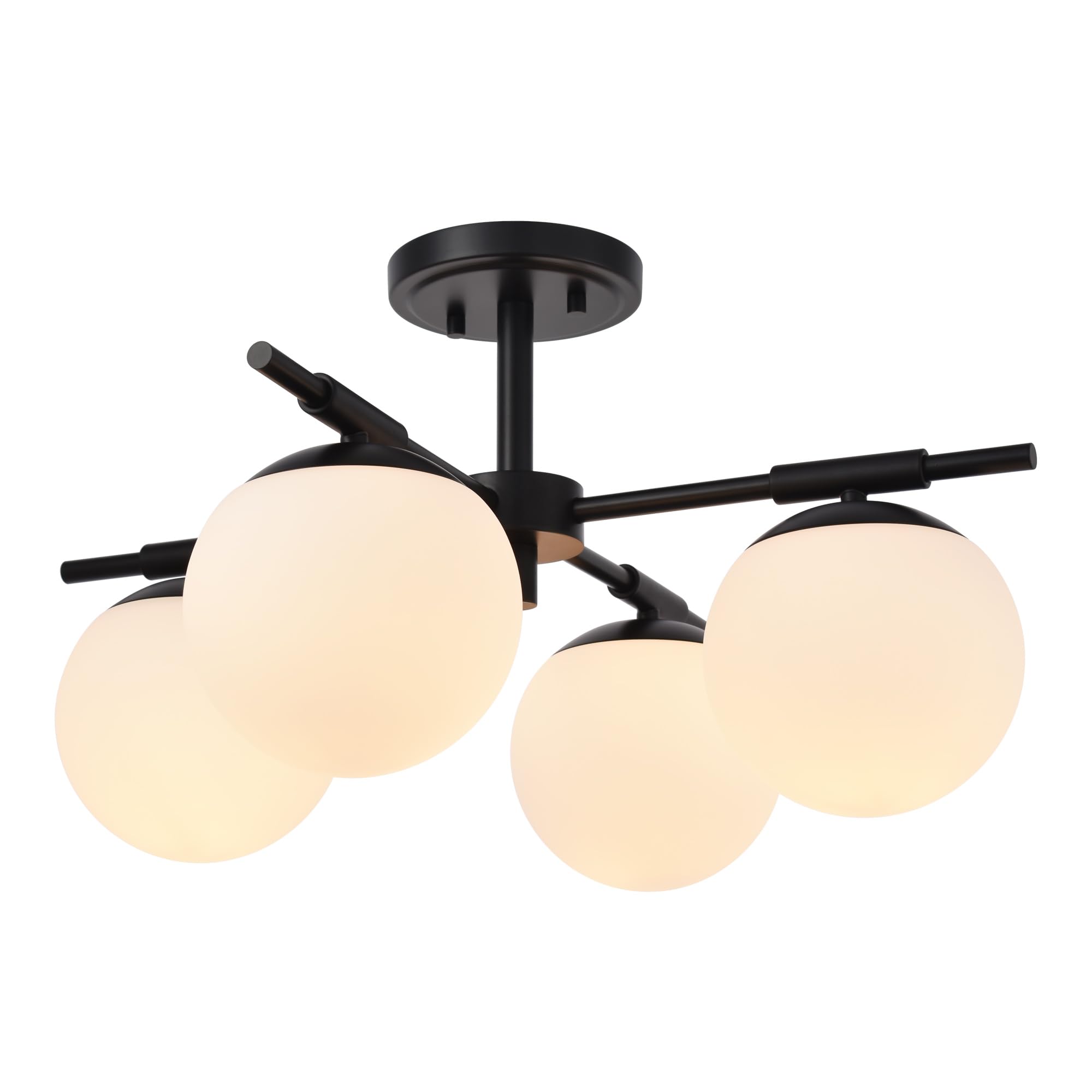 Photo 1 of Ntsunxeko 4 Light Semi Flush Mount Ceiling Light Fixture Matte Black Light Fixture with Globe Milk Glass Shade for Bedroom, Living Room, Dinning Room, Foyer Hallway Corridor Laundry Room Bar